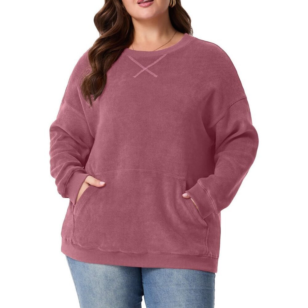 Women Plus Size Corduroy Sweatshirt Oversized Crewneck Fall Winter